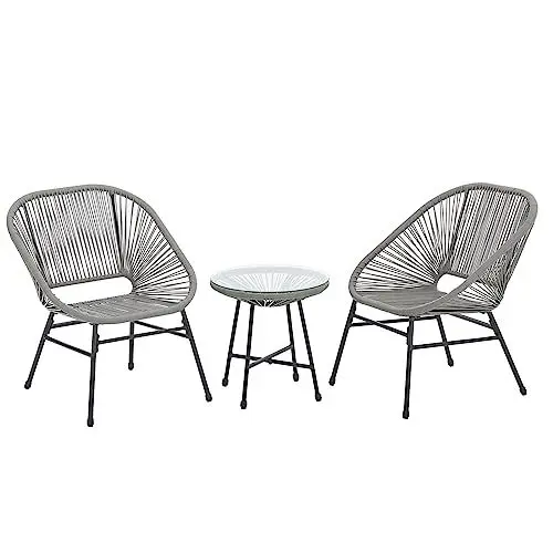 Produktbild: SVITA Tulum Balkon-Möbel 3-TLG. Garten-Möbel Set Balkonstühle mit Tisch Grau