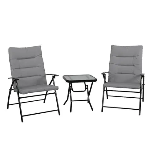 Produktbild: SVITA Ventura Sitzgruppe 3-TLG. gepolstert Klappstühle Klapptisch Camping-Möbel Metall Dunkelgrau