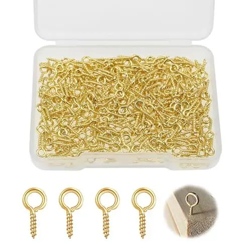 Produktbild: Svitzoot 300 Stk. Ösenschrauben Klein Gold Schraubösen mit Holzgewinde 1cm Schraubhaken Augenschrauben Mini Durch Haken Geschlossene Lammaugennägel für DIY Schmuck Perlen