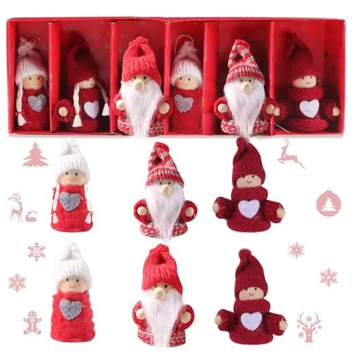 Produktbild: Svitzoot 6 STK. Weihnachtsbaumschmuck Figuren Handgemacht Weihnachten Schmuck Wichtel Figuren Klein Anhänger Weihnachtsanhänger Set Weihnachtswichtel aus Holz Wichtel Deko für Weihnachten