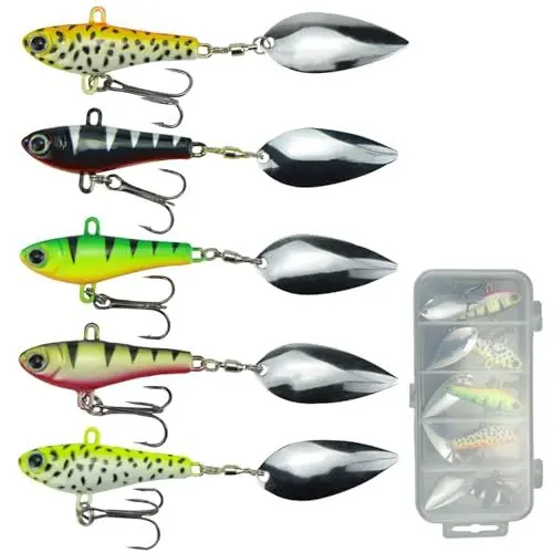 Produktbild: Svitzoot Jig Spinner Set Angelköder Set 5 Stück Jigspinner Fischköder für Hecht Zander Forellen UV Aktiven Salzwasser Süßwasser