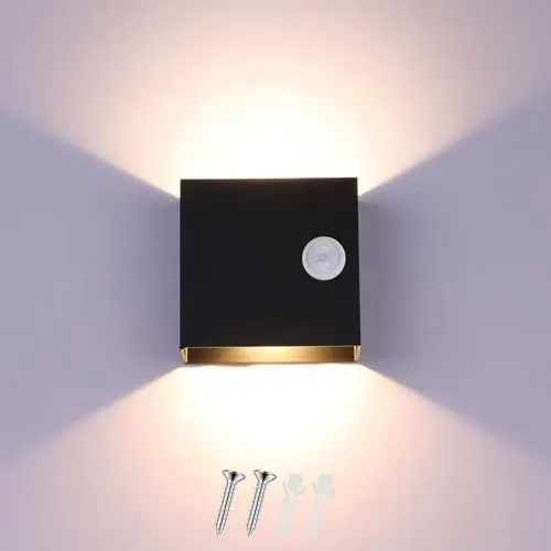 Produktbild: Svitzoot Lampen mit Bewegungsmelder Wandleuchte Innen Schwarz 7W Moderne LED Wandleuchte Warmes Weiß 3000K Schwarze Wandlampen für Schlafzimmer Wohnzimmer Flur