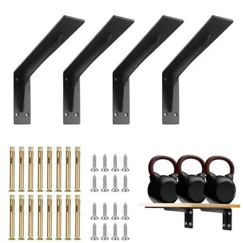 Produktbild: Svitzoot Regalhalterungen Regalträger 14,5 x 18,5cm Tragkraft 100 KG L Regalwinkel mit 16 Metall-Dehnschrauben und 16 Holzschrauben Schwerlast 90 Grad Winkel Schwarz 4 Stück