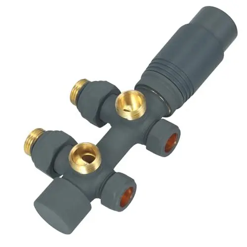 Produktbild: SVNR Multiblock Heizkörper,Hahnblock Heizungszubehör Eck und Durchgangsform,Multiblock Set Heizkörper Anschlussarmatur,Ventilhahnblock Heizkörperventil mit Thermostat 50mm, Anthrazit,1 Stück