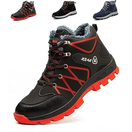 Produktbild: SVVSHE Winter Sicherheitsschuhe Herren Damen Arbeitsschuhe Leicht Atmungsaktiv wasserdicht Schutzschuhe mit Stahlkappen Sicherheitsstiefel Warm Gefüttert, Rot, 43 EU