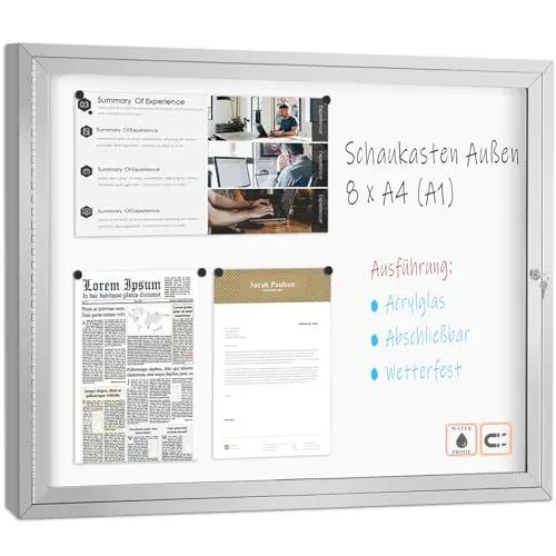 Produktbild: Swansea Schaukasten Außen 8 x DINA4, Alu Infokasten Plakatschaukasten, Magnetische, Abschließbarer, Aushangkasten Wetterfest für Innen & Aussen inkl. 32 Magnete, Acrylglas-95x71cm