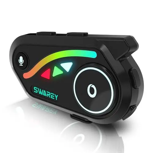 Produktbild: SWAREY Motorrad Headset Bluetooth, 2 Wege 1000m Helm Headset mit Musik Sharing, Geräuschunterdrückung, FM Radio, IP67 wasserdichte Motorrad Intercom für Reiten Skifahren Radfahren (1 Stück)