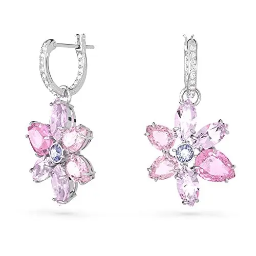 Produktbild: Swarovski Gema Drop-Ohrhänger, Blaue und Rhodinierte Ohrringe im Blumen-Design mit Strahlenden Swarovski Kristallen