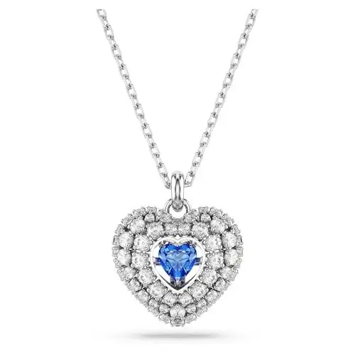 Produktbild: Swarovski Hyperbola Anhänger, Blaue und Rhodinierte Damenhalskette mit Herz-Motiv und Strahlenden Swarovski Kristallen