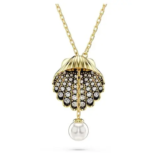 Produktbild: Swarovski Idyllia Y-Anhänger, Weiße, Vergoldete Damenhalskette mit Muschel-Motiv, Strahlenden Swarovski Kristallen und Kristallperle