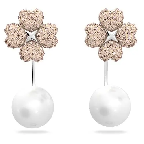 Produktbild: Swarovski Latisha Kreolen, Rhodinierte Ohrringe mit Edlem Blumen-Motiv und Klaren Swarovski Kristallen
