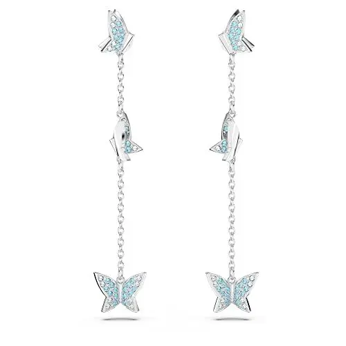 Produktbild: Swarovski Lilia Drop-Ohrhänger, Schmetterling, Blau, Rhodiniert