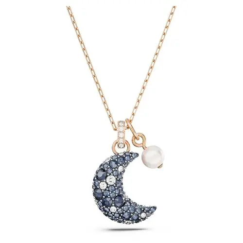 Produktbild: Swarovski Luna Halskette, Mehrfarbige, Rosé Vergoldete Damenhalskette mit Mondanhänger und Strahlenden Swarovski Kristallen