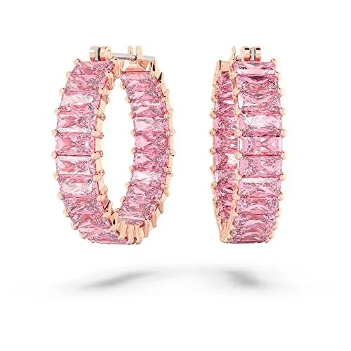 Produktbild: Swarovski Matrix Kreolen, Rosé Vergoldete Ohrringe mit Strahlenden, Rosafarbenen Swarovski Kristallen
