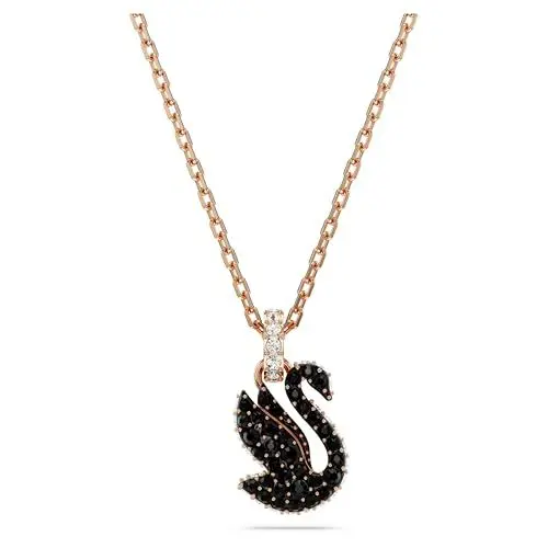 Produktbild: Swarovski Swan Anhänger, Schwarze, Rosé Vergoldete Damenhalskette mit kleinem Schwan-Motiv und Strahlenden Swarovski Kristallen