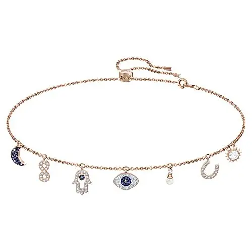 Produktbild: Swarovski Symbolic Halskette, Mond, Unendlichzeichen, Hand, Augensymbol und Hufeisen, Blau, Roségold-Legierungsschicht