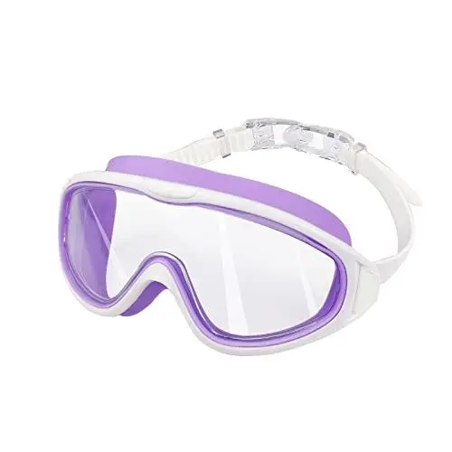 Produktbild: SWAUSWAUK Schwimmbrille Kinder - Kind Taucherbrille Mädchen Jungen 4-12 Jahre Größere Linse Wasserdicht Anti Fog (Lila & Weiß1)