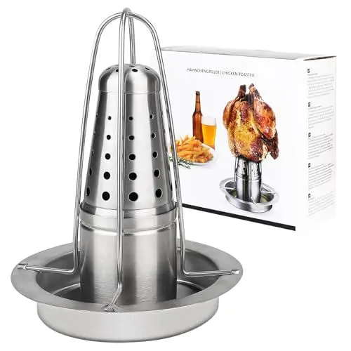 Produktbild: SWAWIS 1 Stück Hähnchengriller aus 430 Edelstahl, 18 * 23cm Hähnchenbräter Grill, Hähnchen Ständer mit Bierdose, Hähnchenhalter mit Aromabehälter, Geflügelbräter Für Grillabende, Spülmaschinenfest