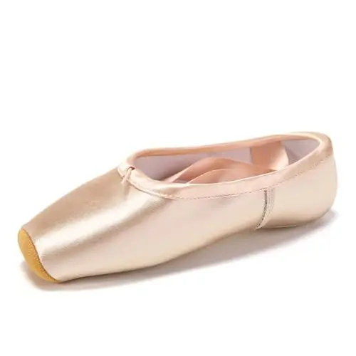 Produktbild: SWDZM Ballett Spitzenschuhe Ballettschläppchen Tanzschuhe mit dem genähten Band und Zehenpads für Mädchen,Rosa,Ledersohle,39 EU