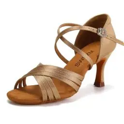 Produktbild: SWDZM Latein Tanzschuhe für Damen Professionelle Tanzschuhe Ballsaal Party Salsa Tanzübung Performance Schuhe,912DB,Beige,Ferse 7cm,Wildledersohle,39EU