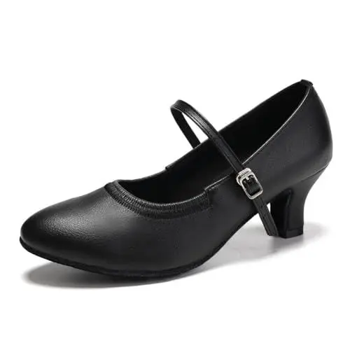 Produktbild: SWDZM Tanzschuhe Damen Latein Geschlossen Bequem Salsa Character Moderne Tango Ballsaal Tanzschuhe,Schwarz,Ferse 5cm,Wildledersohle,38 EU
