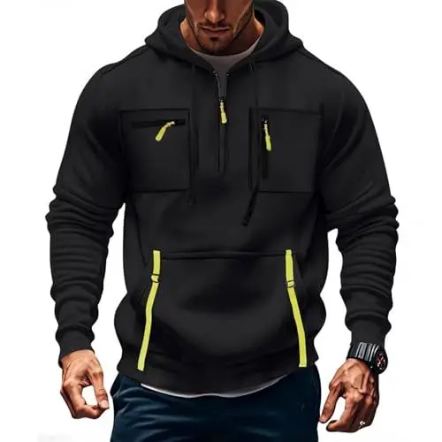 Produktbild: Sweater Herren Lederjacke Hoodies für Männer Pullover mit Reissverschluss Übergangsjacke Jacket Hoodie Zip Dünne Jacke Schwarz L