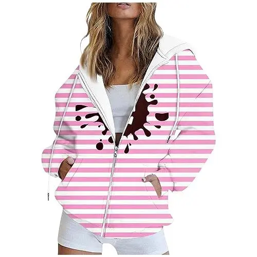 Produktbild: Sweatjacke Damen Mit Kapuze Winterjacke Damen Aufdruck Damen-Jacken College Jacke Damen Winter übergangsjacke Oversize Sweatshirt Sportjacke Reissverschluss Mantel Frauen Pullover Mit Taschen