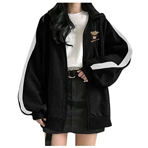 Produktbild: Sweatjacke Damen Ohne Kapuze Jacke Damen Winter Übergroße Sweatshirt Einfarbige Mantel Frauen Loose Langarm Tops Oberteile Sweatshirtjacke Zipper Pullover Casual Übergangsjacke Herbstjacke