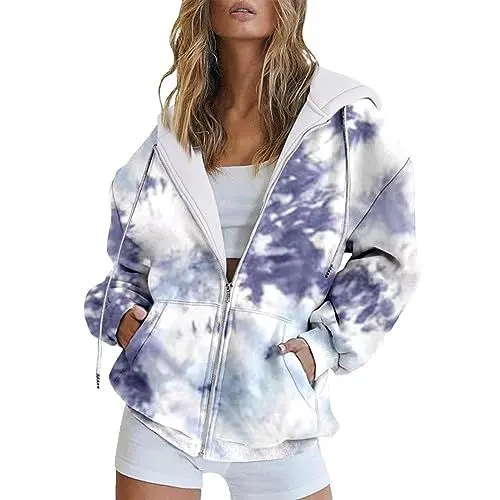 Produktbild: Sweatjacke Dunkelblau Damen GrüNer Pullover Damen Frühlings- und Herbstmode-Kapuzenpullover Langarm-Taschen-Reißverschluss-Sportmantel Lose Damen Hoody Mit Kapuze Kleidung Teenager MäDchen (C, S)