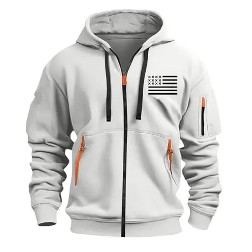 Produktbild: Sweatjacke Herren Pullover Herren Mit Kapuze College Jacke Herren Arbeitspullover Herren Zipper Herren Sweatjacke Ohne Kapuze Weihnachtspulli Übergangsjacke Herren Zipper Hoodie Herren(#E White,XXL)