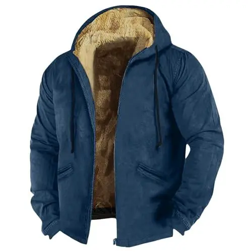 Produktbild: Sweatjacke Herren Winter Outdoor Jacken Modisch Fleecejacken Meine Bestellungen Anzeigen Mit Kapuze Winterparka Mit Durchgehendem Reißverschluss Hoodie Marineblau 3XL