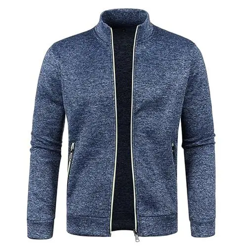 Produktbild: Sweatjacke Herren ohne Kapuze Winter Leichte Strickjacke Sportjacke mit Stehkragen Klassisch mit Reißverschluss Slim Fit Baumwolle Laufjacke Marine M