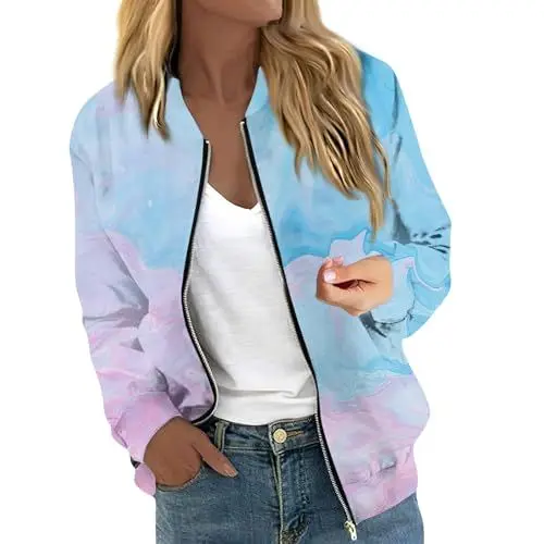 Produktbild: Generisch Trachtenjacke Damen Sommermantel Damen Leicht Jacke Damen Übergangsjacke Sommer Jacke Damen Bikerjacke Damen Jeansjacke Damen Weiß Motorradjacke Damen Sommer Kurze Jeansjacke Türkis M