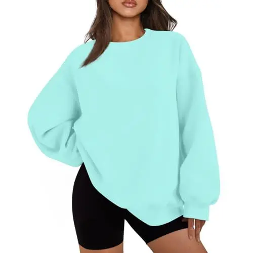 Produktbild: Sweatshirt Damen Ohne Kapuze Top Maedchen Grosse Grössen Hausanzug Modernee Pullover Langarm Winter Soft Türkis S