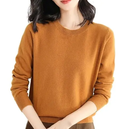 Produktbild: Sweatshirt Damen Oversize Pullover Damen 100% Merinowolle Strickpullover Fashion Knitted Jumper Women Grobstrickpullover Damen Brauner Pullover Damen Kaschmir Cashmere Pullover Damen Weiss