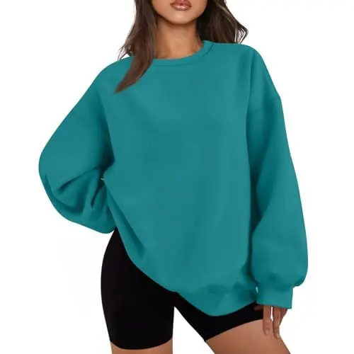 Produktbild: Sweatshirt Damen Oversized Blusen Schule Lässige Langarm Sweater Winter Übergrösse Trägerlos Schlichtes for Türkis XL