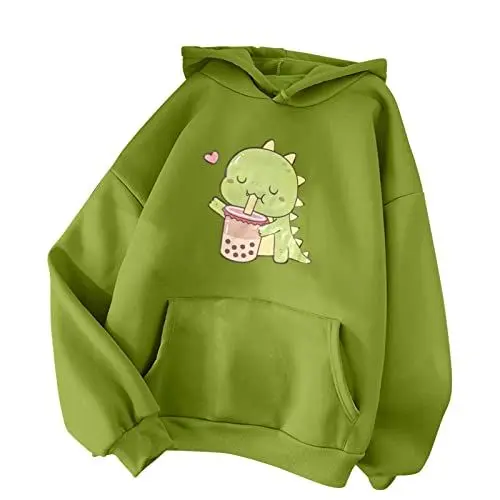 Produktbild: Sweatshirt Damen Oversized Pullover Hoodie Y2k Motiv Druck Kapuzenpullover mit Kordelzug Sweatjacke Einfarbige Langarm Kuschel Oberteile Kapuzenpulli Übergangs Hoody Weich 2024 Winter Frauen