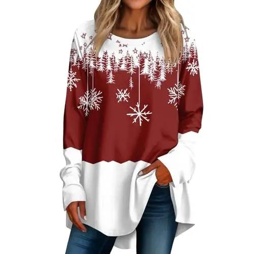 Produktbild: Sweatshirt Damen Oversized Weihnachtspulli Oversize Pullover Pinker Pullover Damen Italienische Mode Damen Oberteile Damen Party Long Sleeve Top Lustiges Weihnachtsshirt Rot 3XL