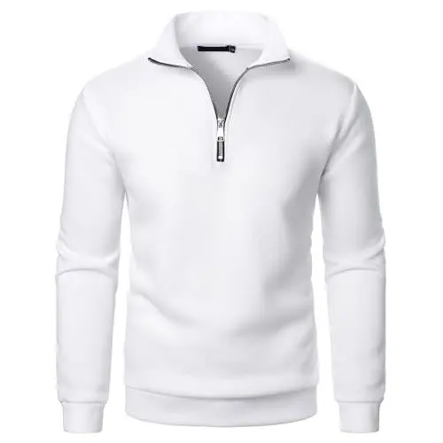 Produktbild: Herren Unifarbenes Basic Stehkragen Sweatshirt mit Half Zip Urban Temperament Slim Fit Reißverschluss Pullover Freizeit Trend Ohne Kapuze Oberteile für Männer Weiß L