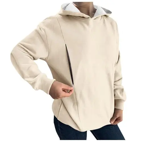 Produktbild: Sweatshirt Langarm Stillanzug Stillpullover Mutterschaft Stilloberteil T-Shirt Bluse Stillen Hoodie Pullover Tops mit Reißverschluss Stillshirt Umstandspullover Umstandsmode Jacke zum Stillen