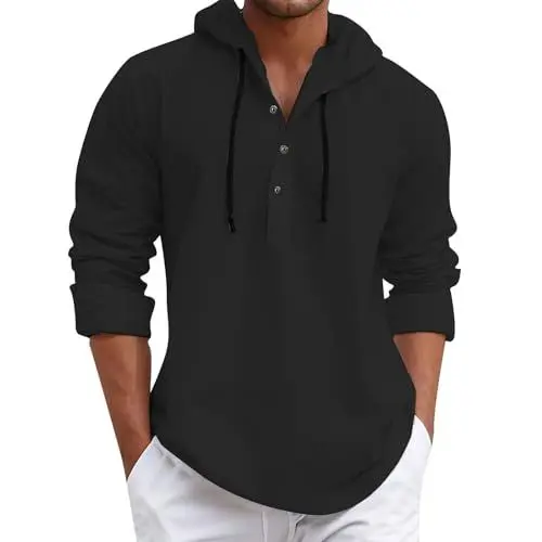 Produktbild: Sweatshirt Men Winter Longsleeve Oversize Sweater Lässige Ausbildung Bequemer Einfache Herren mit Kapuze Schwarz L