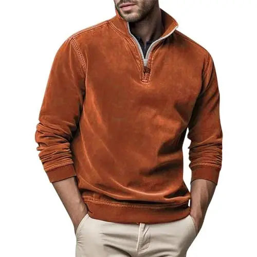 Produktbild: Generisch Herren Pullover Reißverschluss Langarm T-Shirt Orange XL