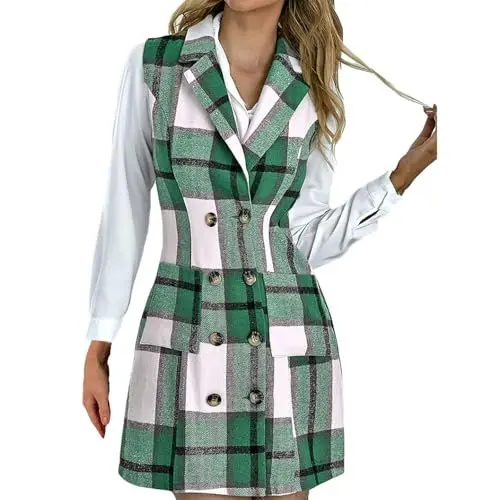 Produktbild: Sweatshirts Damen Großbritannien Strickmode Damen Beheizte Hose Herren Damen Kariertes Weste Kleid Zweireihig Anzug Kleider Ärmellose Strickjacke Jacke Kleid (Green M)
