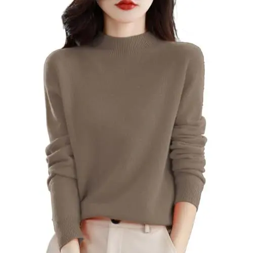 Produktbild: Sweatshirts Für Damen Kaschmir Pullover Damen 100% Merinowolle Strickpullover Basic Langarmshirt Damen Pulli Damen Lang Herbst Mode Damen 2024 Pullover Grau Damen Kaschmir Cashmere Elegante