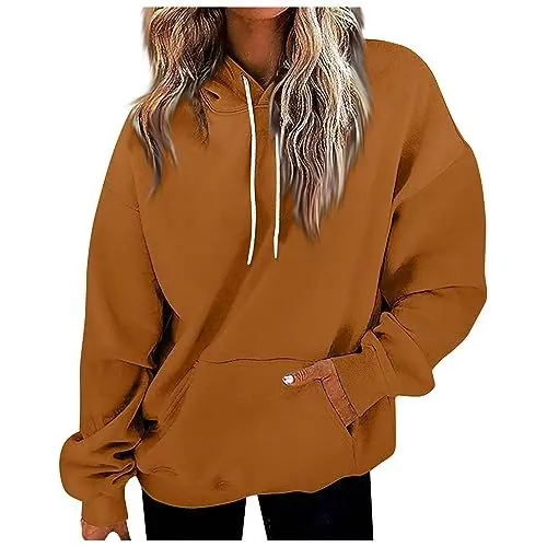 Produktbild: Sweatshirts für Damen Hoodie Damen Kapuzenpullover Frauen Baumwolle Long mit Kapuze Pullover Sweatshirt Rundhals Slim Fit Freizeit Langarmshirt Hoodies Training Pulli Streetwear (Ginger,XL)