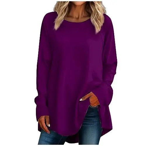 Produktbild: Generic Tshirt Damen Oversize Print Long Pullover Damen Langarm Sweatshirt Damen Ohne Kapuze Oversize Pullover Tshirt Langarm Damen Damen T-Shirts Langarm Sweatshirt Damen Ohne Kapuze Lila XL