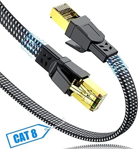 Produktbild: SWECENT Cat 8 LAN Kabel 20m, 40Gbps Netzwerkkabel Hochgeschwindigkeits 2000MHz S/FTP Ethernet Kabel POE Gigabit RJ45 Nylon geflochtener Flaches Vergoldeter Patchkabel für PS5/4 Router Modem TV Laptop