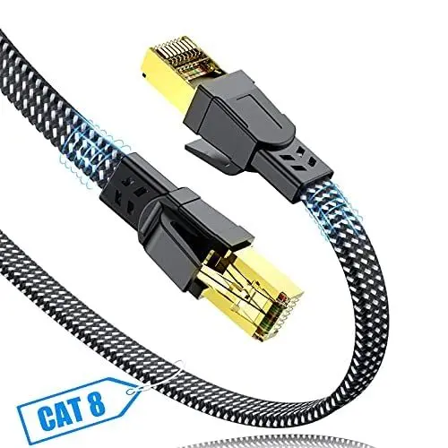 Produktbild: SWECENT Cat 8 LAN Kabel 4m, 40Gbps Netzwerkkabel Hochgeschwindigkeits 2000MHz S/FTP Ethernet Kabel POE Gigabit RJ45 Nylon geflochtener Flaches Vergoldeter Patchkabel für PS5/4 Router Modem TV Laptop