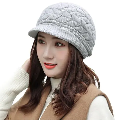 Produktbild: SWEDREAM Wintermütze Beanie Mütze Winter Strickmütze Schirmmütze Hüte Mützen Caps für Damen Gestrickte Baseballmütze Warme Wool Mütze (Grau)