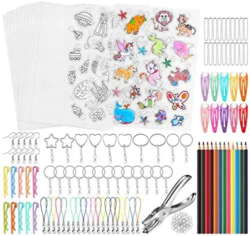 Produktbild: Sweelov 171 Stück Schrumpffolien Set, 3 Gemusterte Schrumpffolie +12 Blank A4 Schrumpffolie zum Basteln, Transparent Deko Folie Schrumpfen Kunststoff für Markieren kreativer DIY Handwerk, 29.7 * 21cm